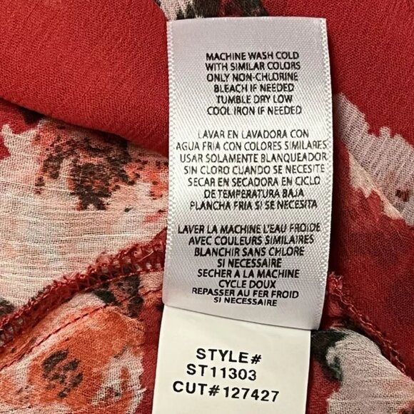 KUT From The Kloth Shirt Top L Roll Tab Sheer Colorful Floral Red Faux Wrap - Picture 8 of 8